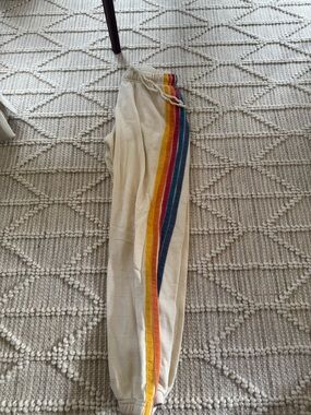 Aviator Nation Cream Sweatpants with Rainbow Side Stripes